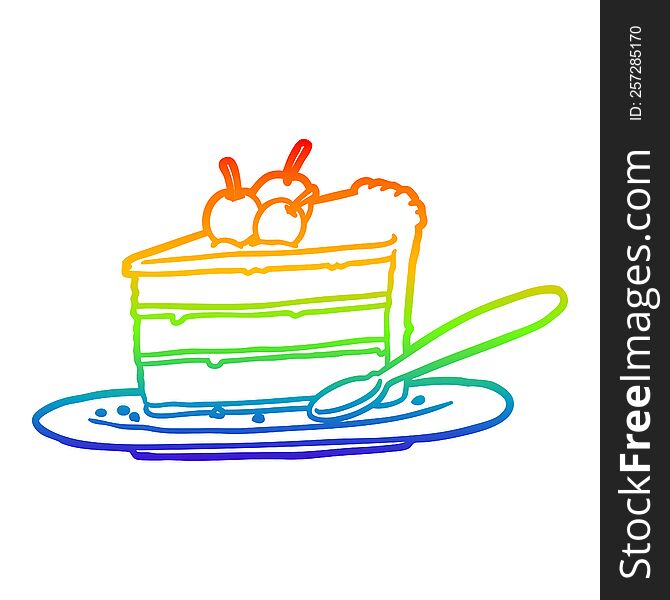 rainbow gradient line drawing of a expensive slice of chocolate cake