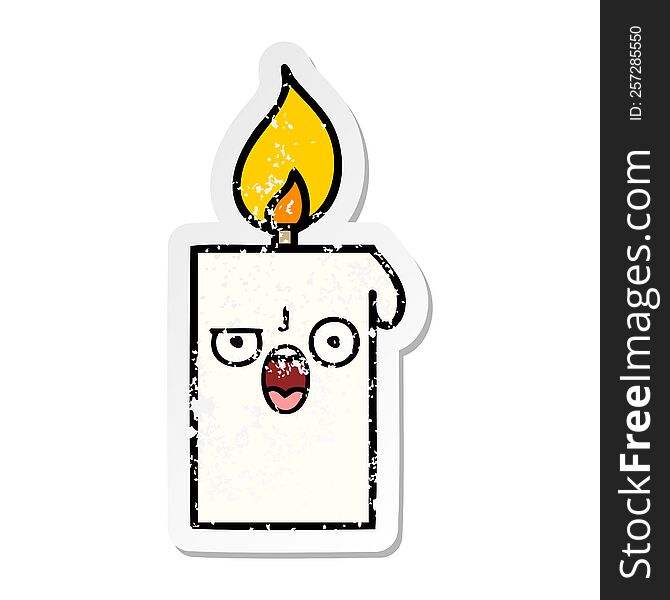 Distressed Sticker Of A Cute Cartoon Lit Candle