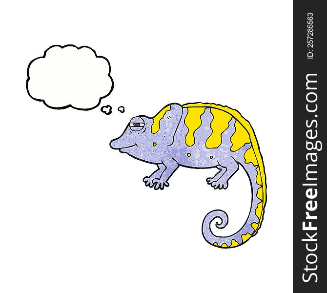 freehand drawn thought bubble textured cartoon chameleon