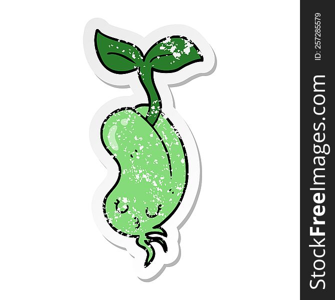 distressed sticker of a cartoon sprouting bean