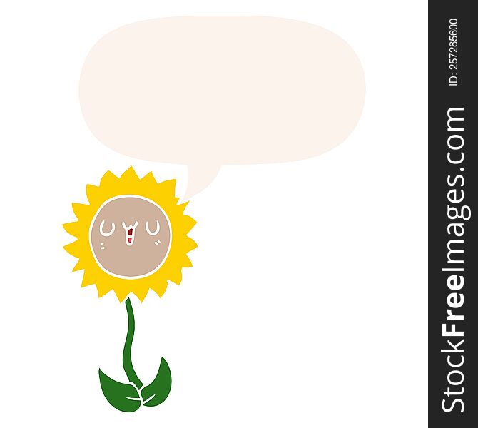 cartoon flower and speech bubble in retro style