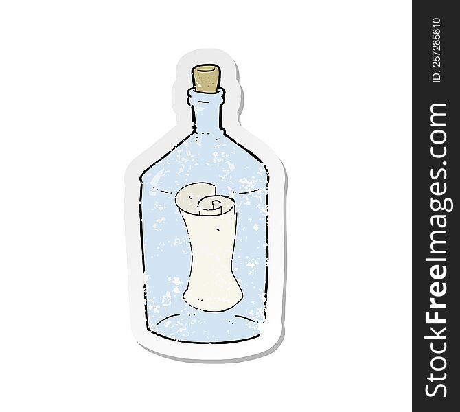 retro distressed sticker of a cartoon letter in bottle