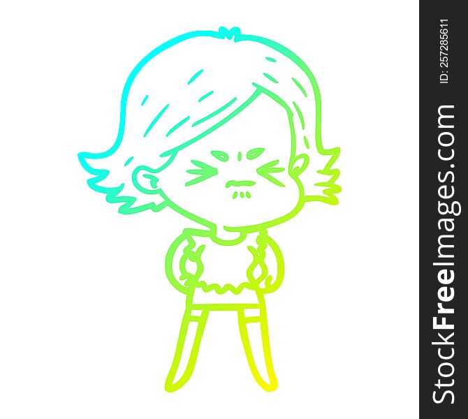 cold gradient line drawing of a cartoon angry woman