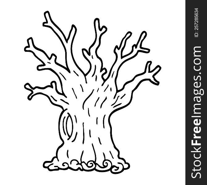 black and white cartoon tree