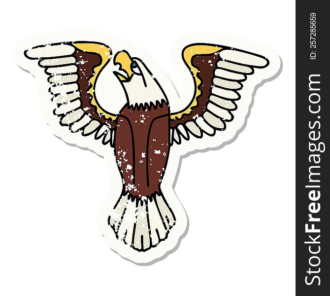 traditional distressed sticker tattoo of an american eagle