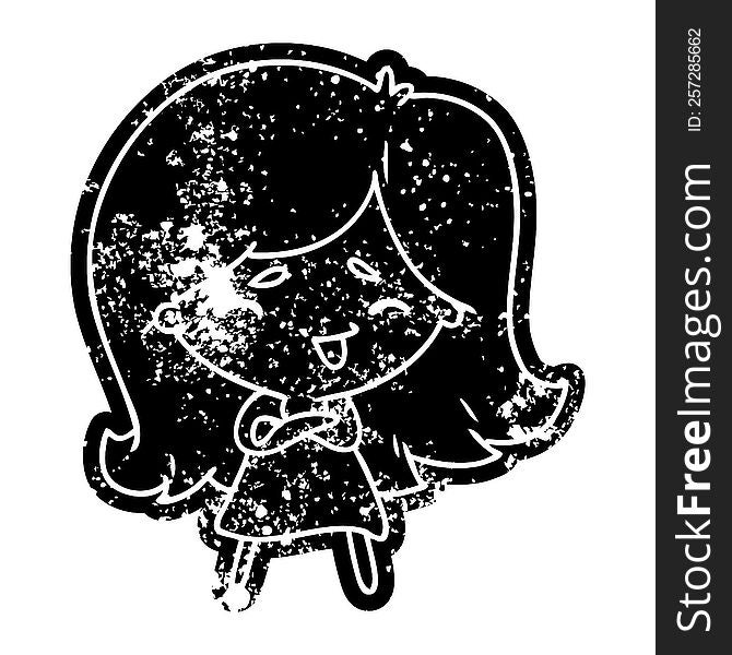 grunge distressed icon of a cute kawaii girl. grunge distressed icon of a cute kawaii girl