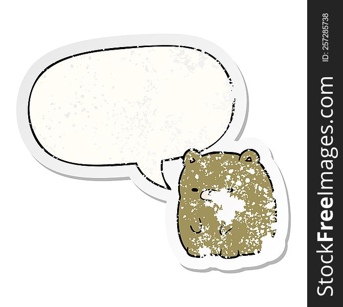 Cute Cartoon Sad Bear And Speech Bubble Distressed Sticker