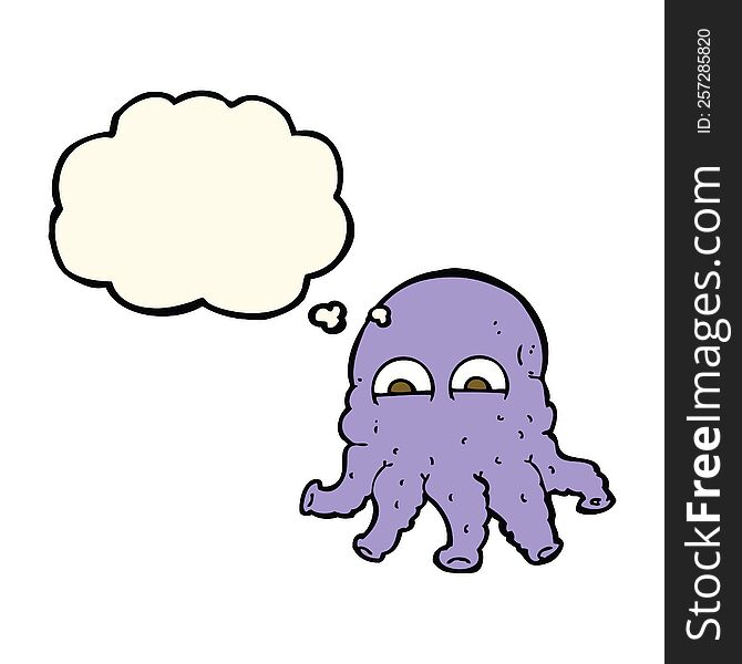 Cartoon Alien Squid Face With Thought Bubble