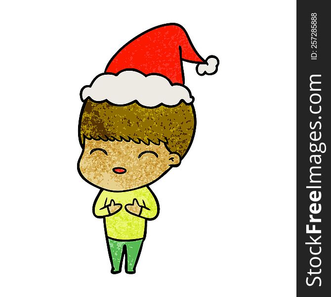 Happy Textured Cartoon Of A Boy Wearing Santa Hat