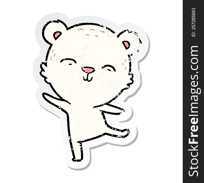 distressed sticker of a happy cartoon polar bear dancing