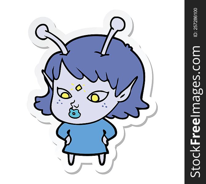 Sticker Of A Pretty Cartoon Alien Girl