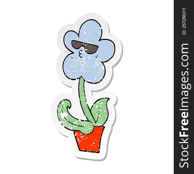 Distressed Sticker Of A Cool Cartoon Flower