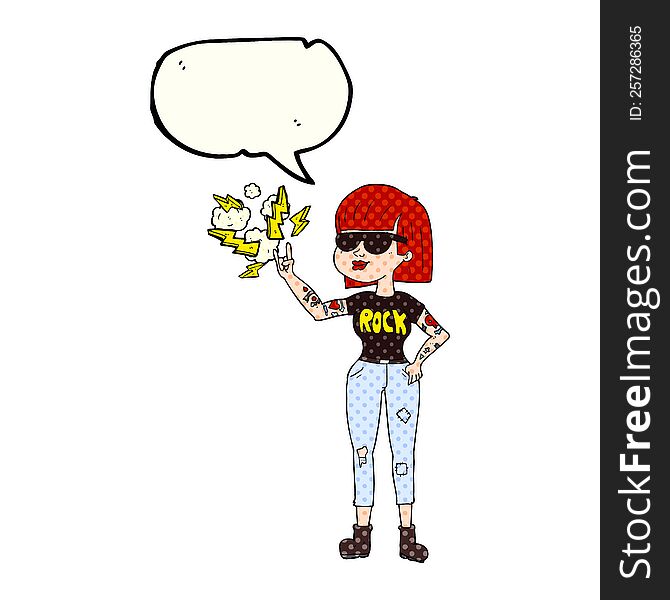 freehand drawn comic book speech bubble cartoon rock woman