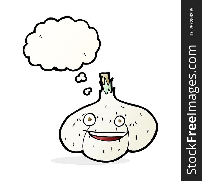 cartoon garlic with thought bubble