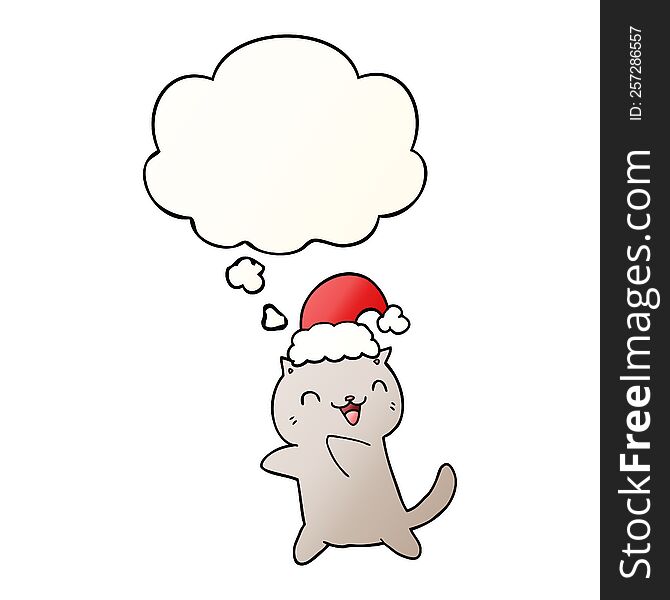 Cute Cartoon Christmas Cat And Thought Bubble In Smooth Gradient Style
