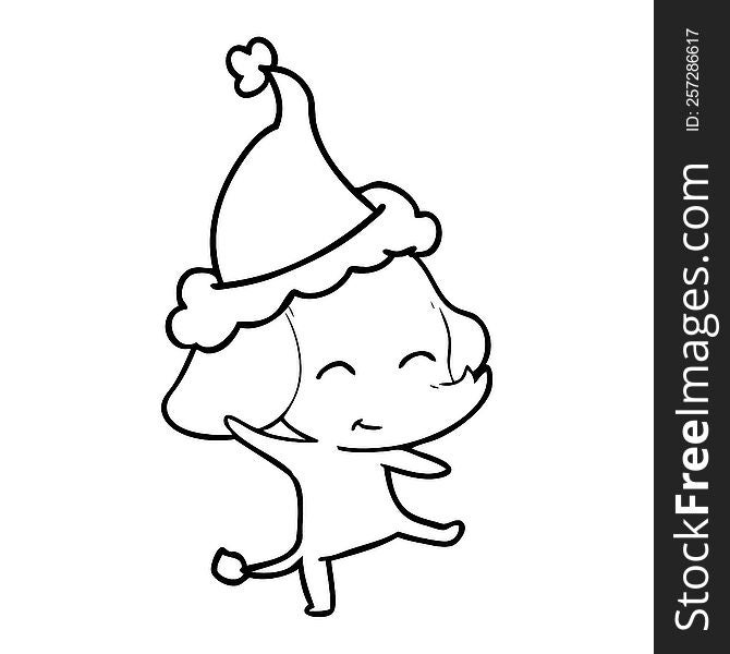Cute Line Drawing Of A Elephant Dancing Wearing Santa Hat
