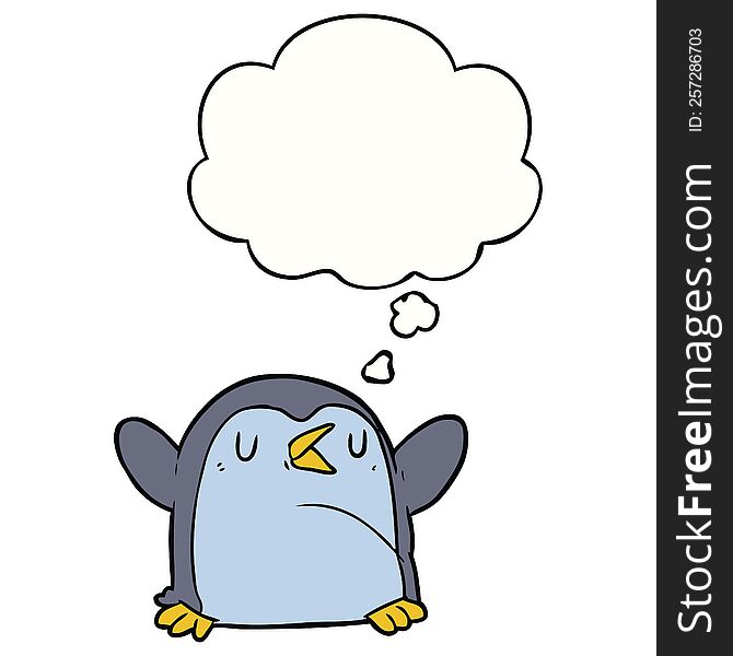 cartoon penguin with thought bubble. cartoon penguin with thought bubble