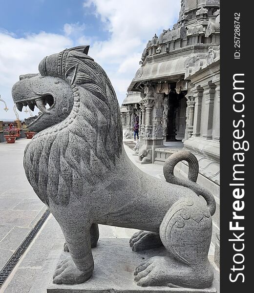 Monolithic lion statue or sculpture, yadadri, Telangana