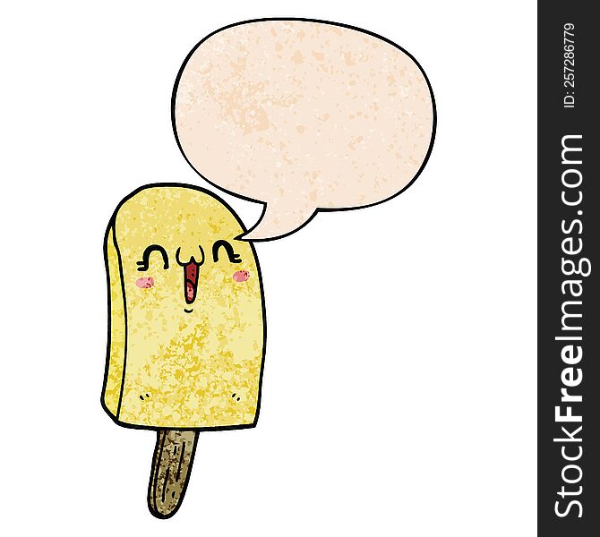 Cartoon Frozen Ice Lolly And Speech Bubble In Retro Texture Style