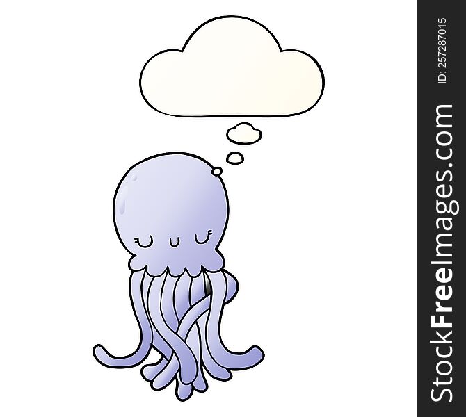 Cute Cartoon Jellyfish And Thought Bubble In Smooth Gradient Style