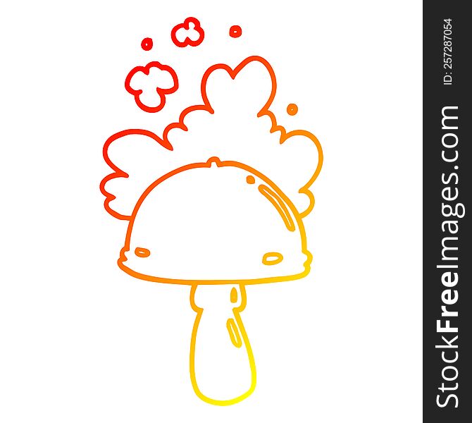 Warm Gradient Line Drawing Cartoon Mushroom With Spore Cloud