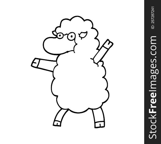 Line Drawing Cartoon Sheep Standing Upright