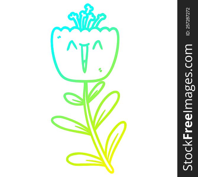 cold gradient line drawing of a happy cartoon flower