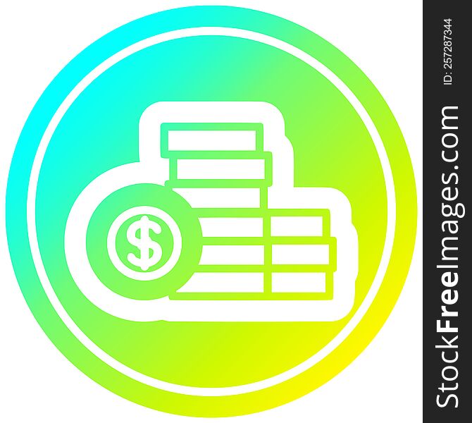 stacked money circular icon with cool gradient finish. stacked money circular icon with cool gradient finish