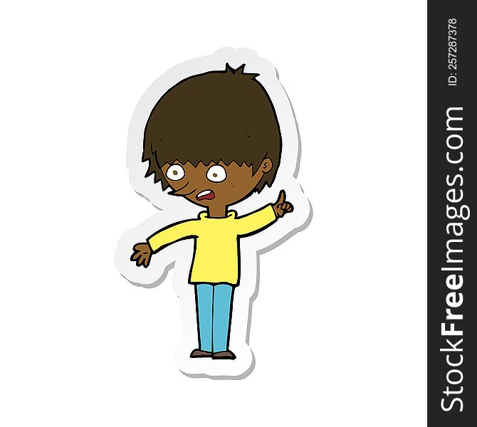 sticker of a cartoon boy with question