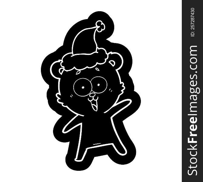 laughing teddy  bear cartoon icon of a wearing santa hat