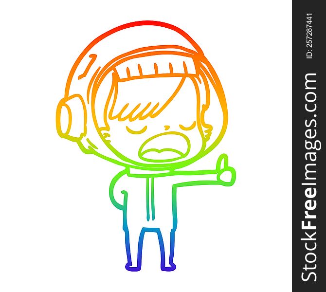 Rainbow Gradient Line Drawing Cartoon Astronaut Woman Explaining