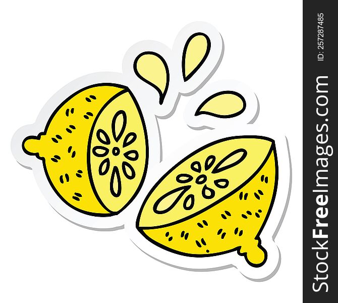 Sticker Of A Quirky Hand Drawn Cartoon Lemon