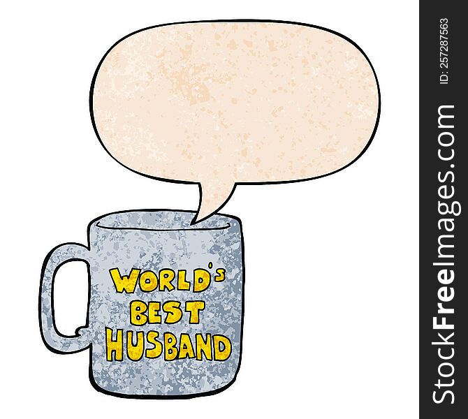 worlds best husband mug and speech bubble in retro texture style