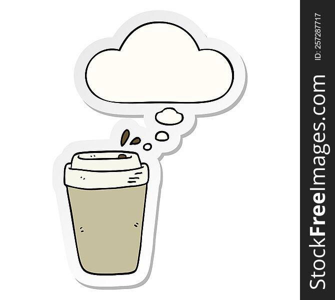 Cartoon Coffee Cup And Thought Bubble As A Printed Sticker