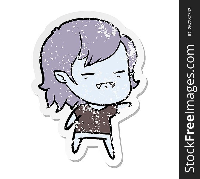 Distressed Sticker Of A Cartoon Undead Vampire Girl Pointing