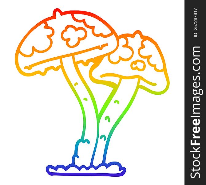 Rainbow Gradient Line Drawing Cartoon Mushroom