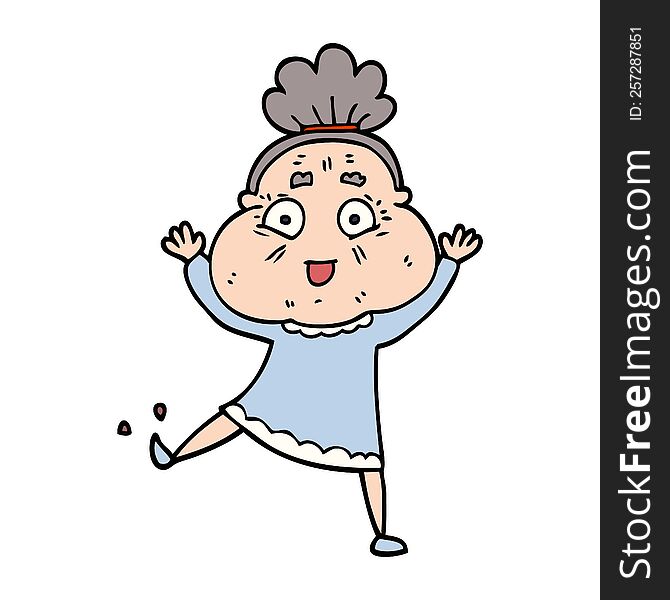 cartoon doodle happy old woman