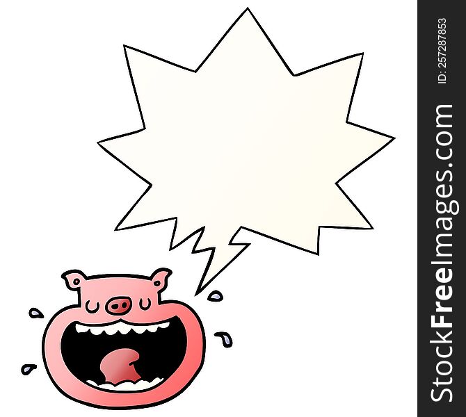 cartoon obnoxious pig with speech bubble in smooth gradient style