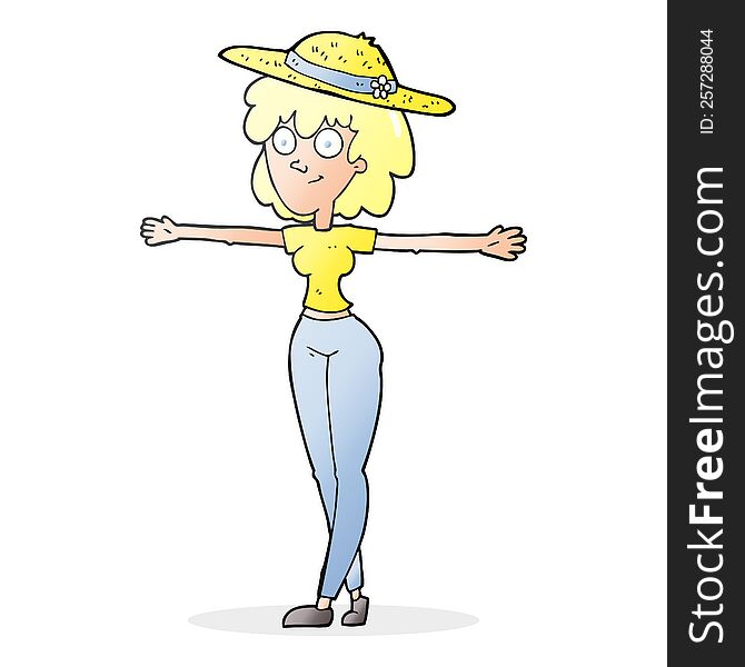 Cartoon Woman Spreading Arms