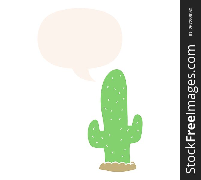cartoon cactus with speech bubble in retro style