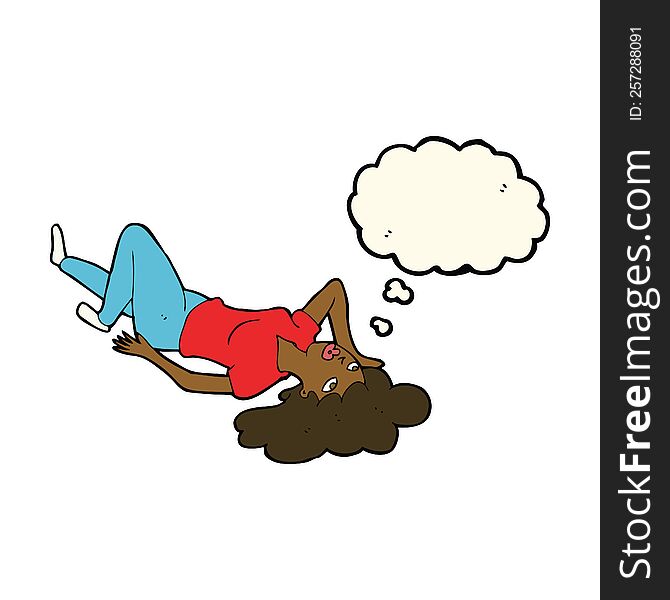 Cartoon Woman Lying On Floor With Thought Bubble