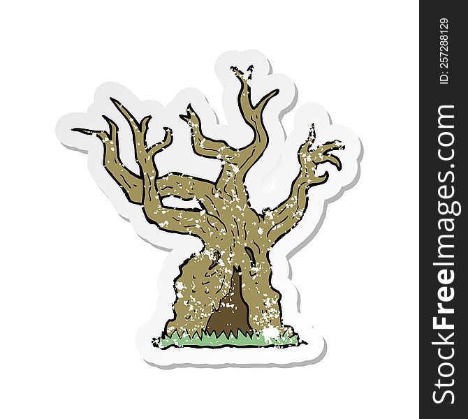 retro distressed sticker of a cartoon spooky old tree