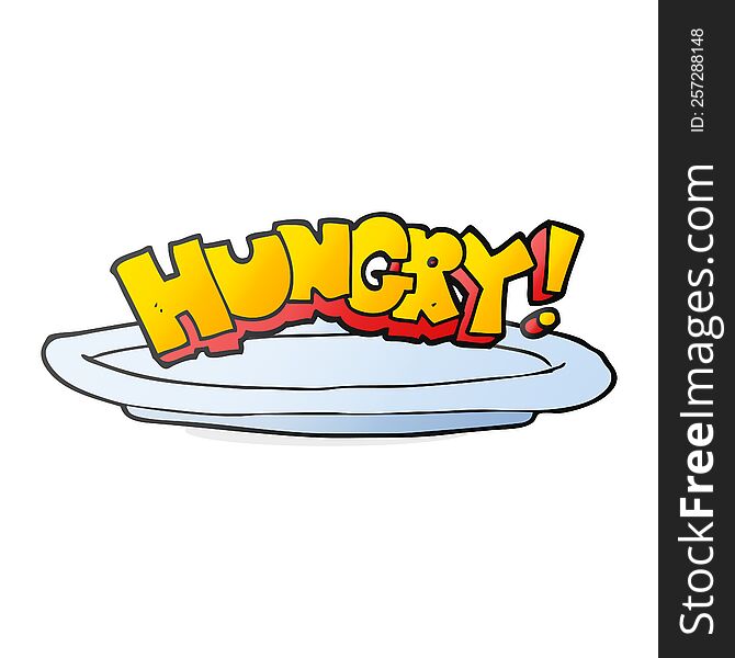 freehand drawn cartoon empty plate with hungry symbol