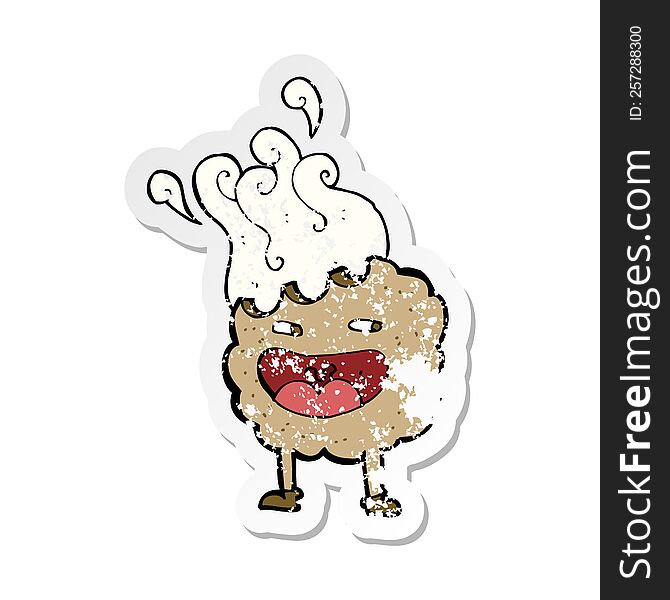 Retro Distressed Sticker Of A Cookie Cartoon Character