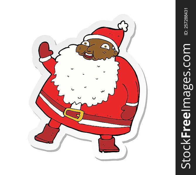 Sticker Of A Funny Waving Santa Claus Cartoon