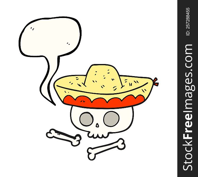 Speech Bubble Cartoon Skull In Mexican Hat