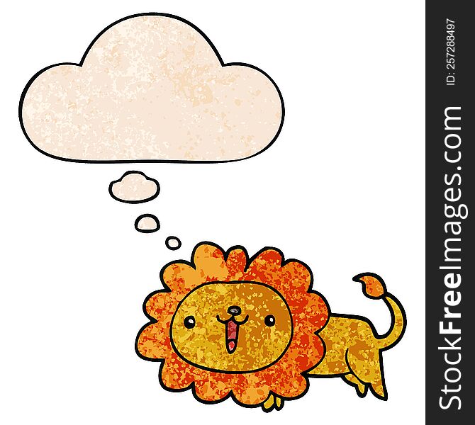 Cute Cartoon Lion And Thought Bubble In Grunge Texture Pattern Style