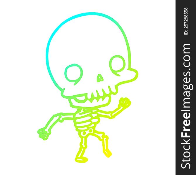 cold gradient line drawing of a cute dancing skeleton