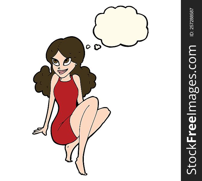 Cartoon Attractive Woman Posing With Thought Bubble