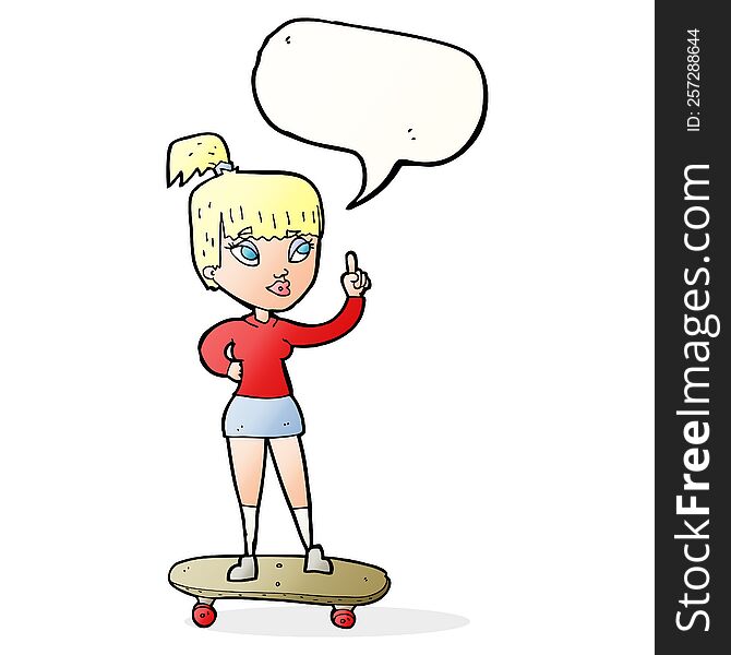 cartoon skater girl with speech bubble